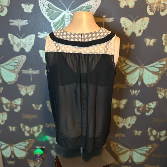 Poema Shell Blouse Peter Pan Collar Vintage Style Sheer Lace Swing Black Cream - Picture 4 of 5